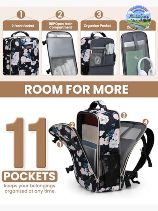Travel Backpack for Women, Waterproof Laptop Backpack Personal Item Bag Airline